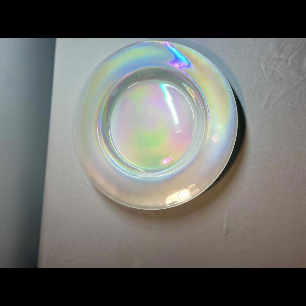 ARTISTIC ACCENTS WHITE OPAL IRIDESCENT RAINBOW SWIRL GLASS PLATE CHARGER X4 13"
